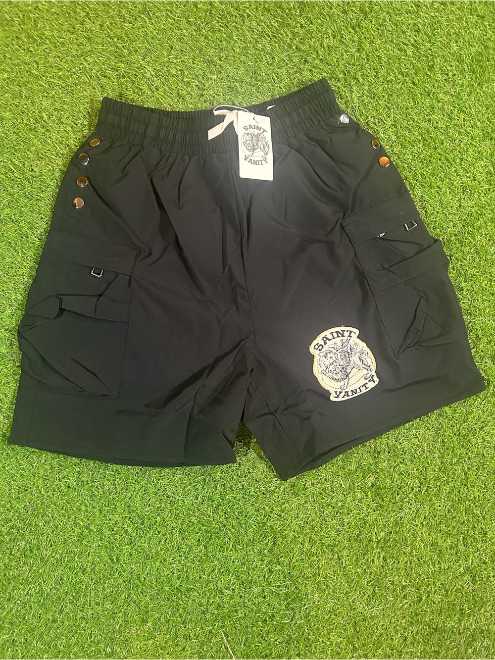 Vanity Black Men's Cargo Shorts with Patch Detail